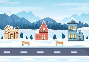 vector de fondo de casas de invierno de navidad