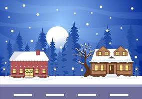 Christmas Winter Houses Background Vector