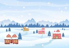 Christmas Winter Houses Background Vector