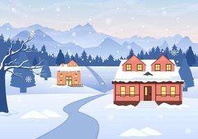 Christmas Winter Houses Background Vector