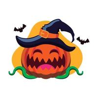 feliz halloween calabaza con un sombrero de bruja vector