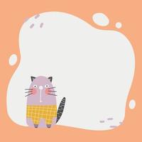 Cute cat with a blot frame in simple cartoon hand-drawn style. vector