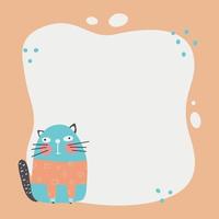 Cute cat with a blot frame in simple cartoon hand-drawn style. vector