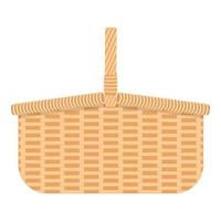 Wicker hamper for food and drinks. Woven willow basket for camping vector