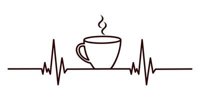Coffee heartbeat concept. Cardiogram line and cup of espresso vector