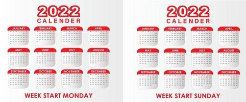 Calendar 2022 Vector Red