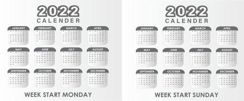 Calendar 2022 Vector Grey