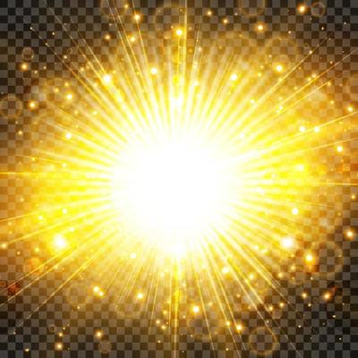 Sun light and sunburst with glittering on transparency background.