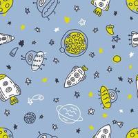 Seamless vector pattern of rockets and planets in space