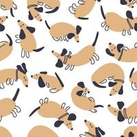 Hand drawn vector seamless pattern of playing dachshunds