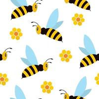 Seamless pattern with bees and yellow honeycomb vector