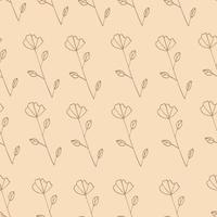 Brown hand-drawn flowers with leaves on a beige vector