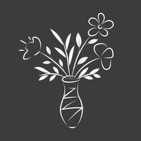 Bouquet of spring flowers in a vase, white line vector