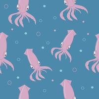 Seamless pattern with pink squid and bubbles vector