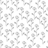 Black hand-drawn flowers with leaves on a white vector