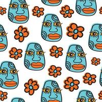 Tribal Abstract Face Seamless Pattern vector