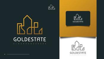 Elegant Gold Real Estate Logo Design with Line Style vector