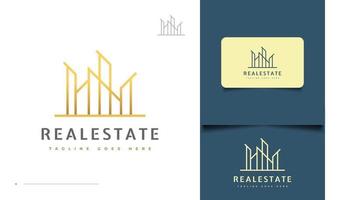 Diseño de logotipo inmobiliario dorado con estilo de línea. vector