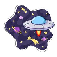 Flying Saucer in Space Cartoon Illustration vector