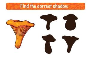 Find Correct Chanterelle Shadow Educational Game for Kids vector