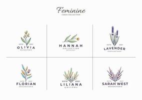 conjunto de plantilla de logotipo botánico femenino minimalista y hermoso vector