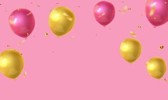 balloons gold pink celebration frame background. vector