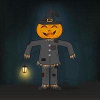 Scarecrow in Halloween night cartoon illustration vector