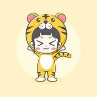 Cute tiger costume girl cartoon illustration vector