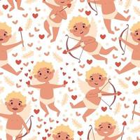 Valentines Day cupid and hearts seamless pattern vector