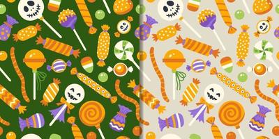 Halloween sweets set with seamless pattern vector