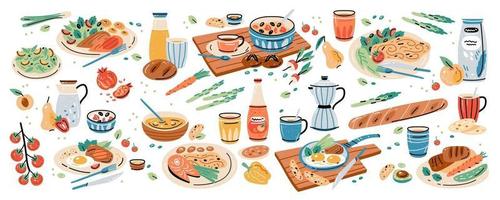 Meal Served on Plate. Set of healthy food vector