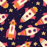 Space rocket seamless pattern in cartoon style. Vector pattern.