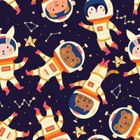 Space astronaut seamless pattern in cartoon style. Vector design.