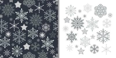 Christmas cute snowflakes set with seamless pattern vector