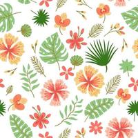 Floral seamless pattern with cute tropic flower elements, vector