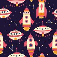 Space rocket seamless pattern in cartoon style. Vector pattern.