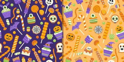 Halloween sweets set with seamless pattern vector