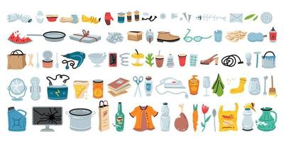 conjunto de varios tipos de basura para el diseño de concepto. diseño de ilustración vectorial. vector