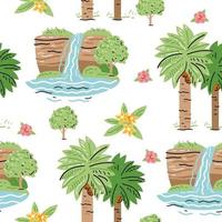 Tropical island landscape pattern for print design. Summer vector