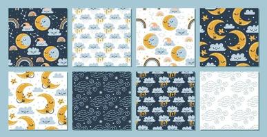 8 baby sky seamless patterns. Rain and clouds. vector