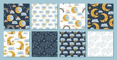 8 baby sky seamless patterns. Rain and clouds. vector