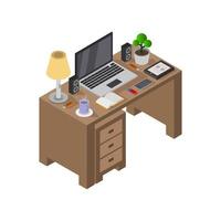 Isometric office desk on white background vector