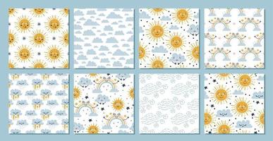 8 baby sky seamless patterns. Rain and clouds. vector