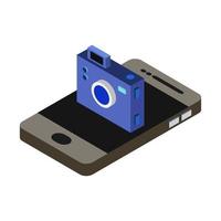 Camera on isometric smartphone on a white background vector