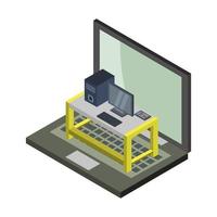 trabajando en línea isométrica sobre un fondo blanco vector