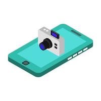 Camera on isometric smartphone on a white background vector