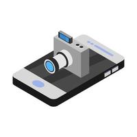 Camera on isometric smartphone on a white background vector