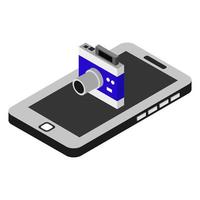 Camera on isometric smartphone on a white background vector