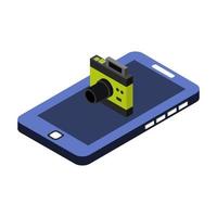 Camera on isometric smartphone on a white background vector