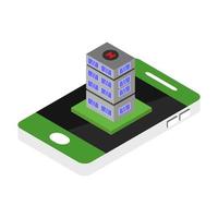 Hospital on isometric smartphone on a white background vector